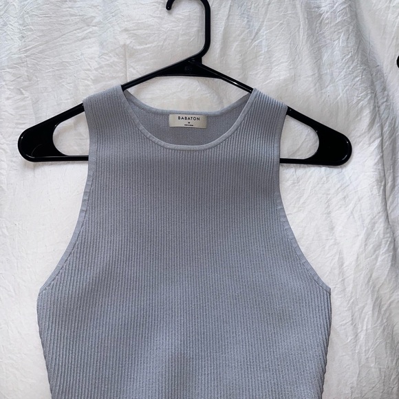 Aritzia Babaton Sculpt Knit Racer Cropped Tank - Cement Blue SIZE M - Picture 5 of 7